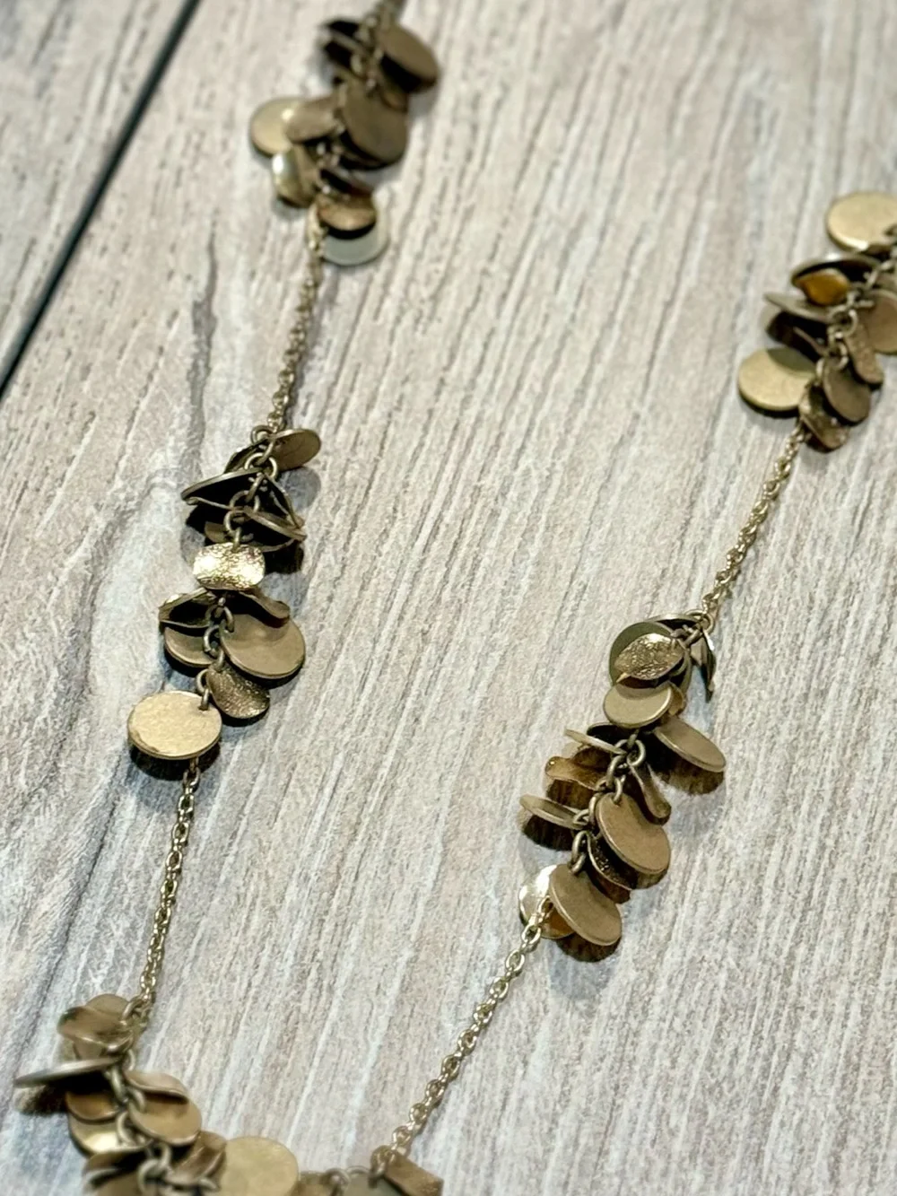 Lydell Gold Tone Disc Fringe Necklace 32” Layered Statement Necklace